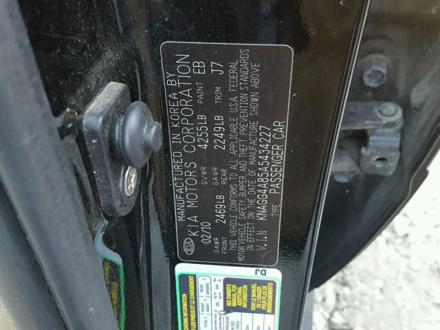 KNAGG4A85A5434227 - 2010 KIA OPTIMA LX BLACK photo 10