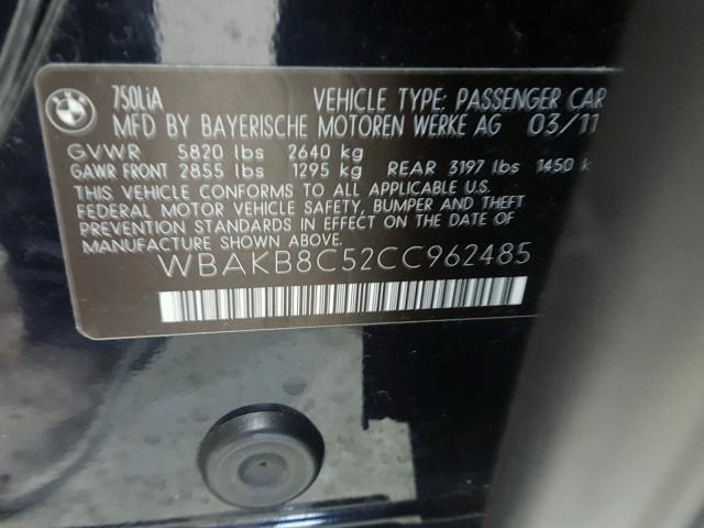 WBAKB8C52CC962485 - 2012 BMW 750LI BLACK photo 10