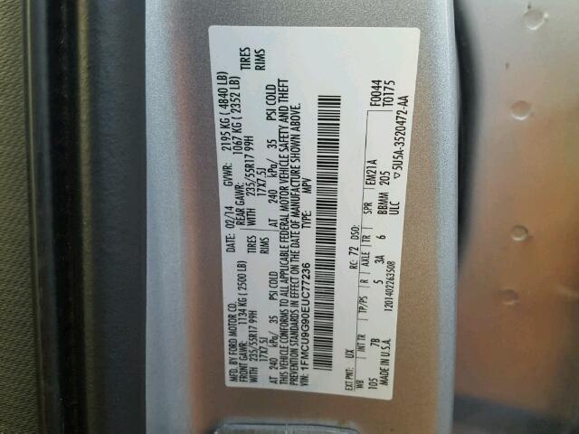 1FMCU9G90EUC77236 - 2014 FORD ESCAPE SE SILVER photo 10