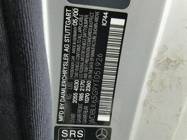 WDBLK65G9YT051926 - 2000 MERCEDES-BENZ CLK 320 SILVER photo 10