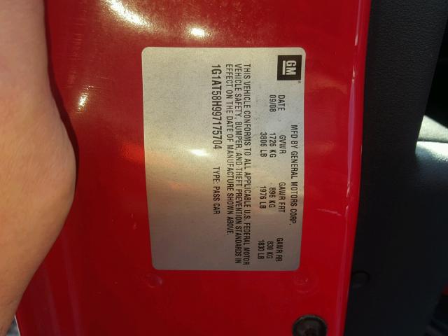 1G1AT58H997175704 - 2009 CHEVROLET COBALT LT RED photo 10