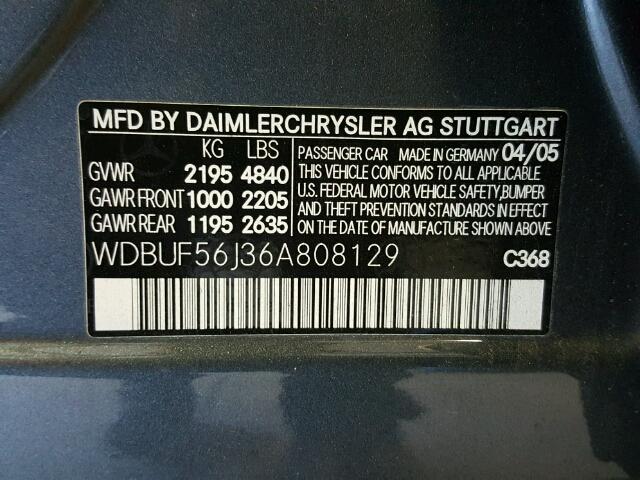 WDBUF56J36A808129 - 2006 MERCEDES-BENZ E 350 GRAY photo 10