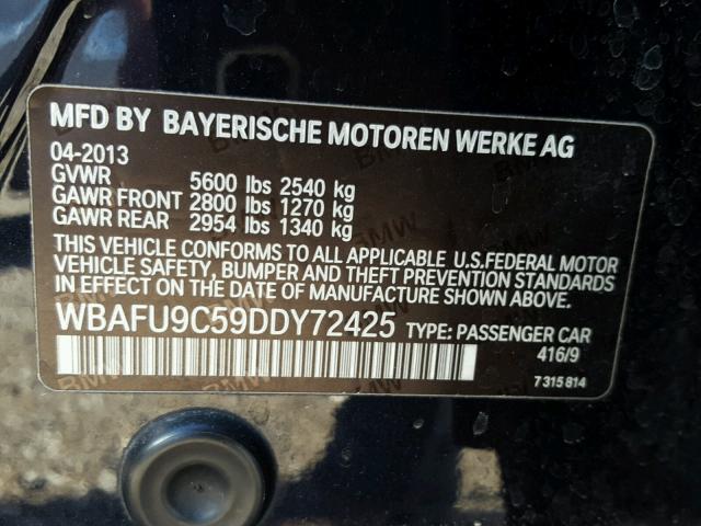 WBAFU9C59DDY72425 - 2013 BMW 550 XI BLACK photo 10