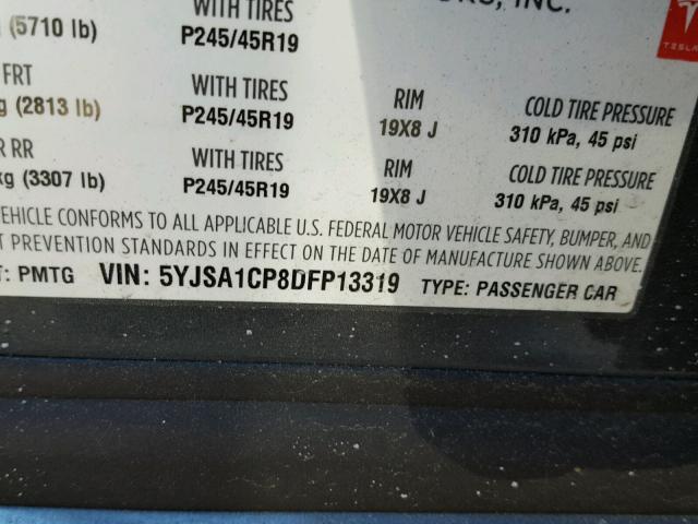 5YJSA1CP8DFP13319 - 2013 TESLA MODEL S GRAY photo 10