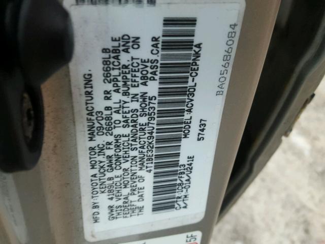 4T1BE32K94U795375 - 2004 TOYOTA CAMRY LE SILVER photo 10