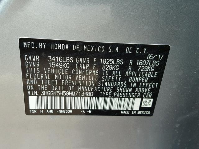 3HGGK5H59HM713480 - 2017 HONDA FIT LX فضي صورة 10