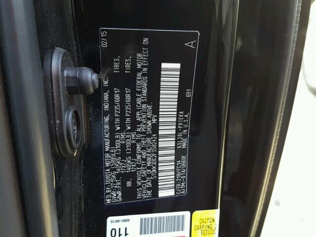 5TDKK3DC2FS582424 - 2015 TOYOTA SIENNA LE BLACK photo 10