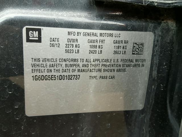 1G6DG5E51D0102737 - 2013 CADILLAC CTS LUXURY CHARCOAL photo 10