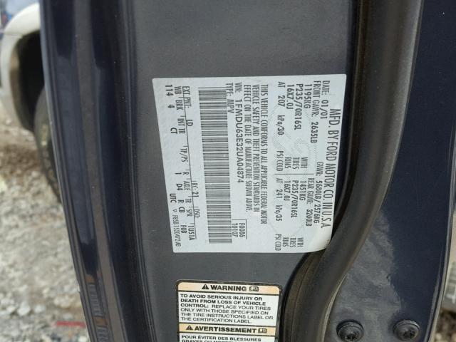 1FMDU63E32UA04874 - 2002 FORD EXPLORER X BLUE photo 10