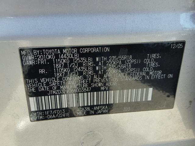 JTMZD32V066003847 - 2006 TOYOTA RAV4 SPORT SILVER photo 10