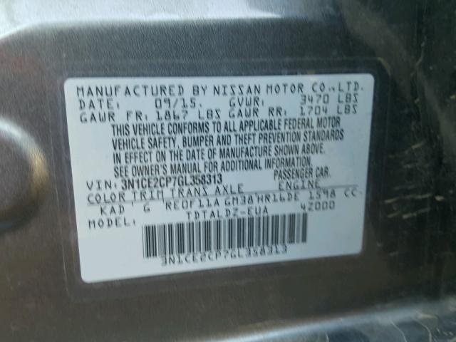 3N1CE2CP7GL358313 - 2016 NISSAN VERSA NOTE GRAY photo 10