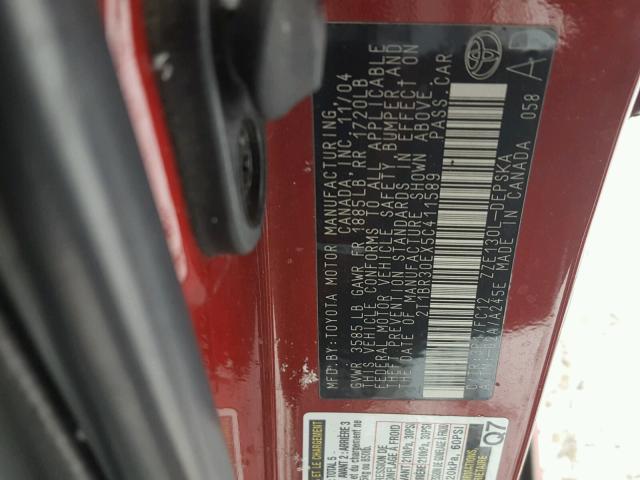 2T1BR30EX5C411589 - 2005 TOYOTA COROLLA CE RED photo 10