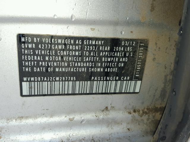 WVWDB7AJ2CW297785 - 2012 VOLKSWAGEN GOLF 银色 照片 10