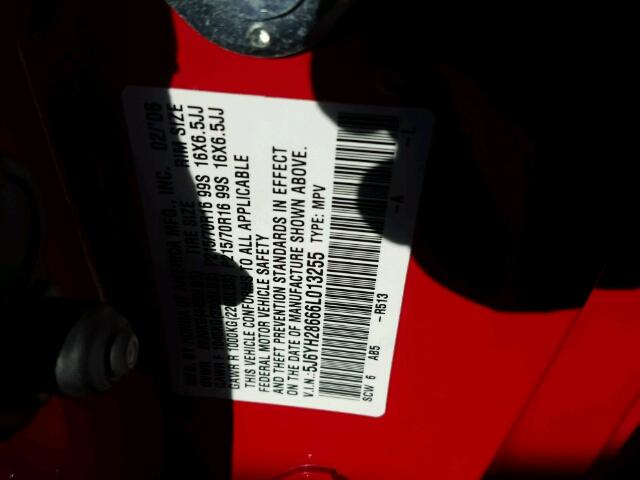 5J6YH28666L013255 - 2006 HONDA ELEMENT EX RED photo 10