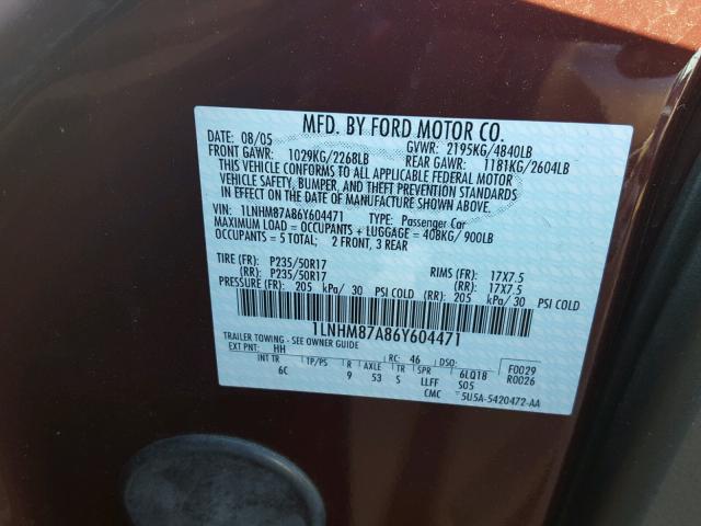 1LNHM87A86Y604471 - 2006 LINCOLN LS 紫色 照片 10