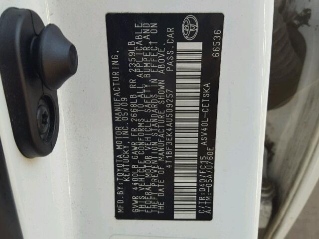 4T1BF3EK4AU509257 - 2010 TOYOTA CAMRY BASE WHITE photo 10
