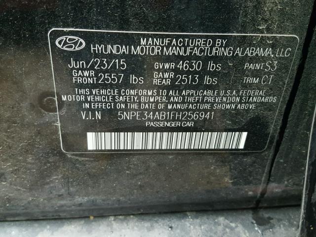 5NPE34AB1FH256941 - 2015 HYUNDAI SONATA SPO BLACK photo 10