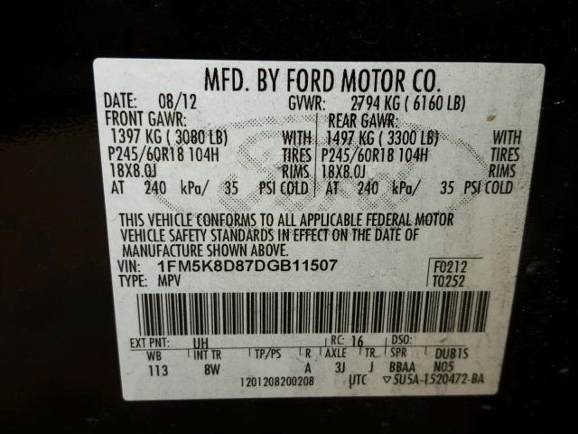 1FM5K8D87DGB11507 - 2013 FORD EXPLORER X BLUE photo 10