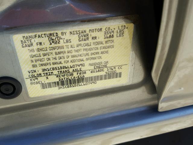 3N1CB51D26L607490 - 2006 NISSAN SENTRA 1.8 BROWN photo 10