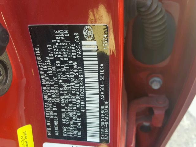 4T4BF1FK5ER346147 - 2014 TOYOTA CAMRY L RED photo 10