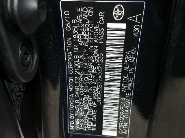 JTKDE3B77A0321235 - 2010 TOYOTA SCION TC 黑色 照片 10