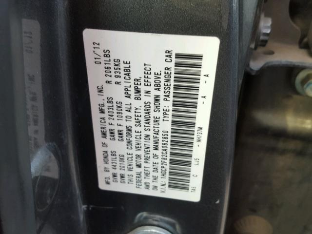 1HGCP2F82CA082850 - 2012 HONDA ACCORD EXL SILVER photo 10