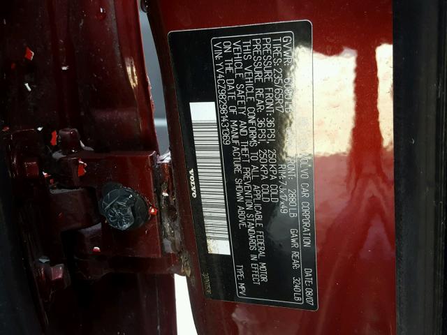 YV4CZ982981431369 - 2008 VOLVO XC90 3.2 RED photo 10