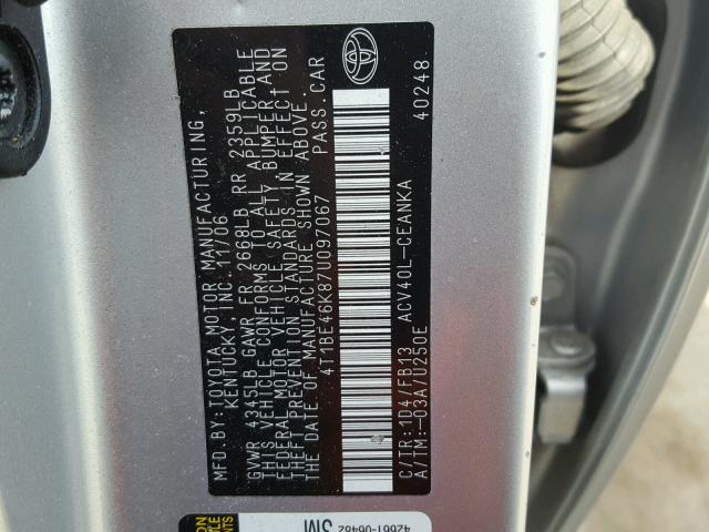 4T1BE46K87U097067 - 2007 TOYOTA CAMRY NEW SILVER photo 10