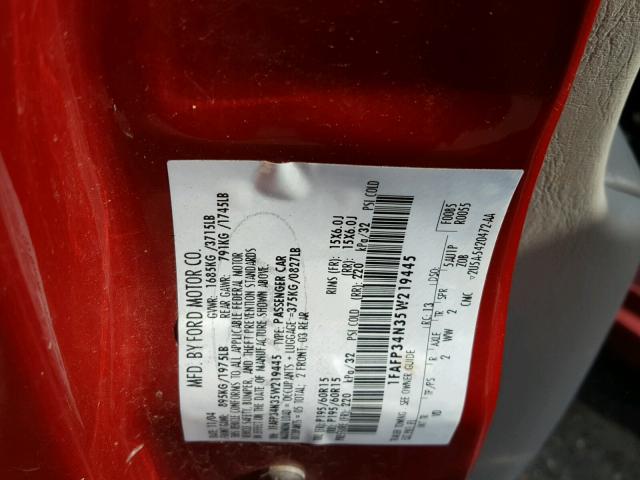 1FAFP34N35W219445 - 2005 FORD FOCUS ZX4 RED photo 10