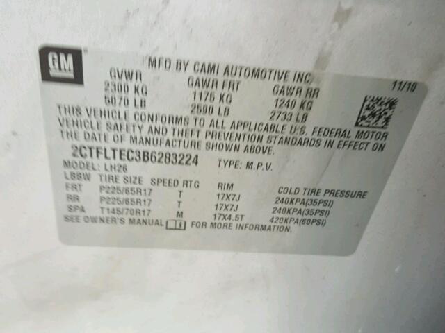 2CTFLTEC3B6283224 - 2011 GMC TERRAIN SL SILVER photo 10