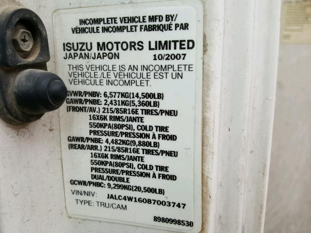 JALC4W16087003747 - 2008 ISUZU NPR WHITE photo 10