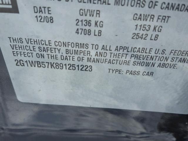 2G1WB57K891251223 - 2009 CHEVROLET IMPALA LS GRAY photo 10