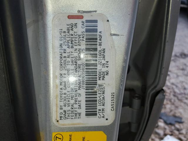 JT8BD69S810135375 - 2001 LEXUS GS 300 SILVER photo 10