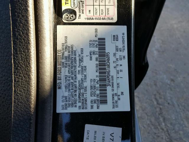 3FAHP0HG1AR346095 - 2010 FORD FUSION SE BLACK photo 10