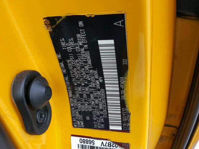 5TDZK23C28S109569 - 2008 TOYOTA SIENNA CE YELLOW photo 10