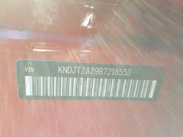 KNDJT2A29B7218553 - 2011 KIA SOUL + RED photo 10