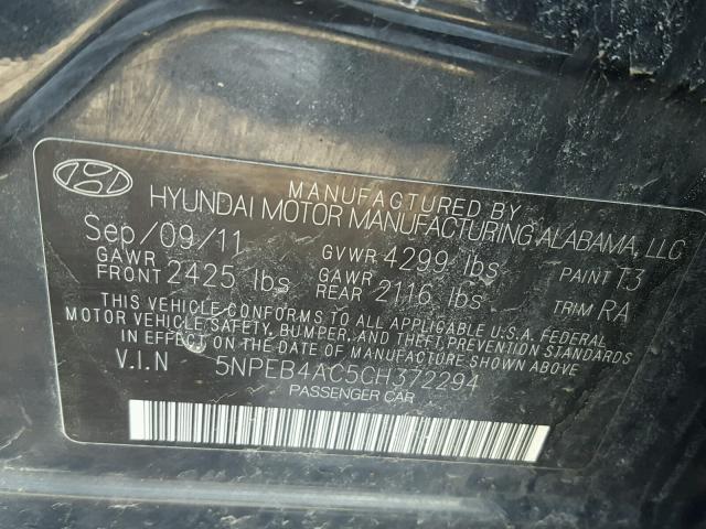 5NPEB4AC5CH372294 - 2012 HYUNDAI SONATA GLS GRAY photo 10