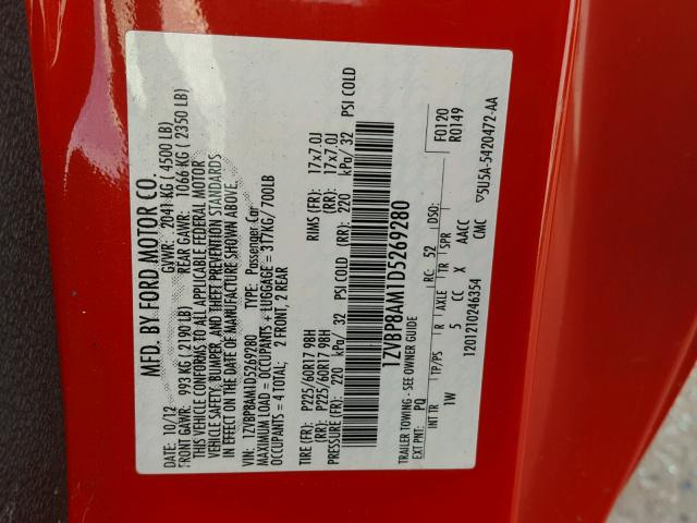 1ZVBP8AM1D5269280 - 2013 FORD MUSTANG RED photo 10