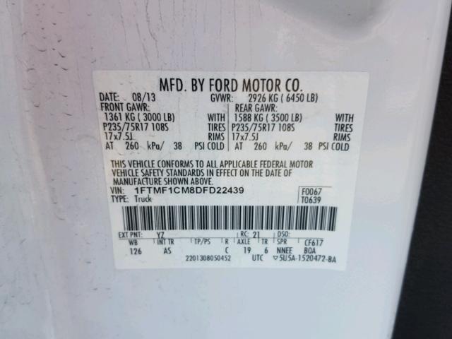 1FTMF1CM8DFD22439 - 2013 FORD F150 WHITE photo 10