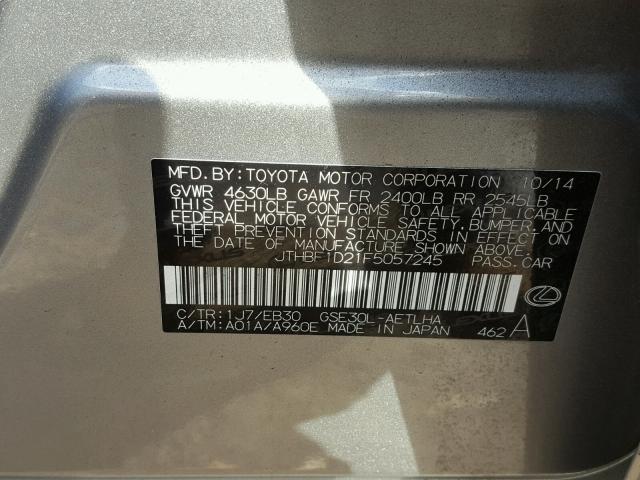 JTHBF1D21F5057245 - 2015 LEXUS IS 250 SILVER photo 10