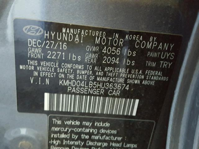 KMHD04LB5HU363674 - 2017 HYUNDAI ELANTRA SP GRAY photo 10