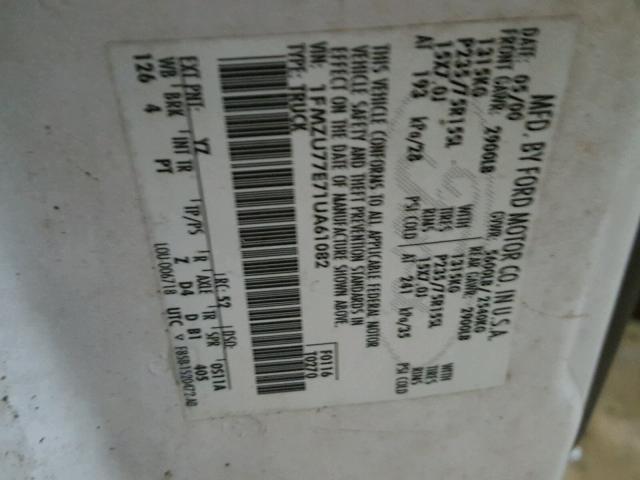 1FMZU77E71UA61082 - 2001 FORD EXPLORER S WHITE photo 10