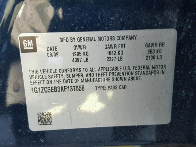 1G1ZC5EB3AF137558 - 2010 CHEVROLET MALIBU 1LT 蓝色 照片 10