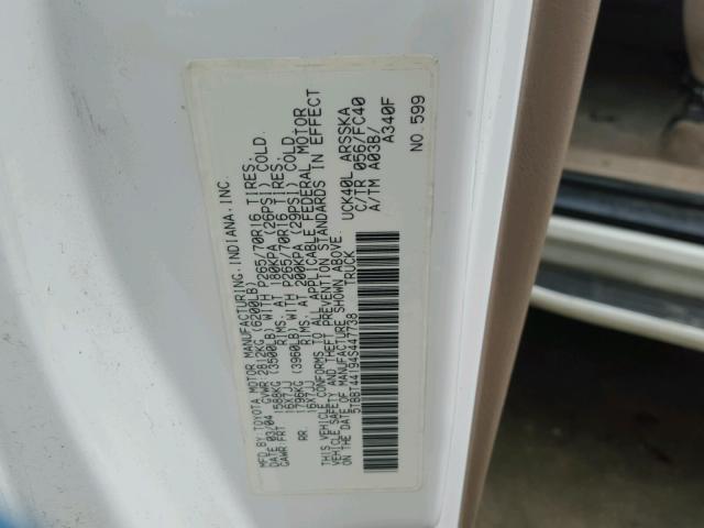 5TBBT44194S447738 - 2004 TOYOTA TUNDRA ACC WHITE photo 10