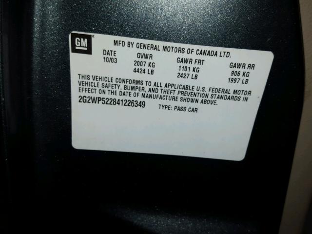 2G2WP522841226349 - 2004 PONTIAC GRAND PRIX Boz foto 10