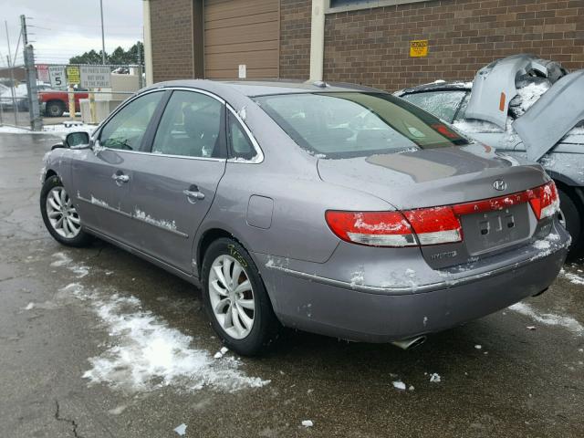 KMHFC46F37A235044 - 2007 HYUNDAI AZERA SE GRAY photo 3