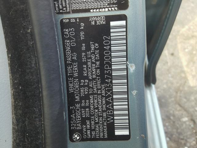 WBAAX13473PJ00402 - 2003 BMW 325 IT BLUE photo 10