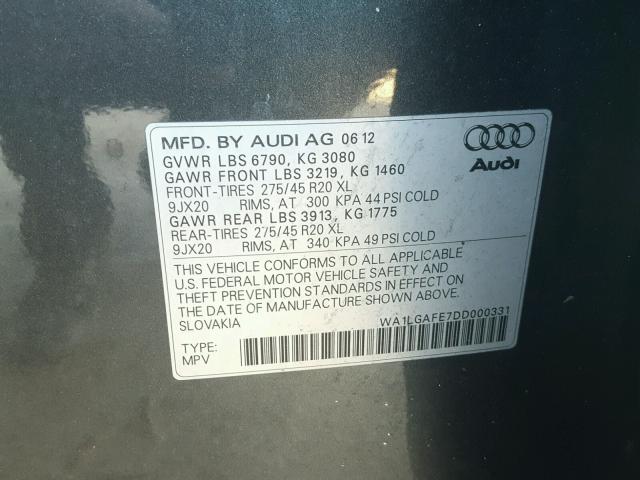 WA1LGAFE7DD000331 - 2013 AUDI Q7 PREMIUM GRAY photo 10