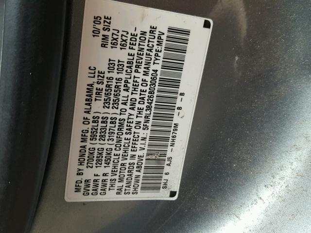 5FNRL38426B030604 - 2006 HONDA ODYSSEY EX SILVER photo 10