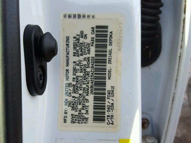 1NXBU4EE5A2184222 - 2010 TOYOTA COROLLA BA WHITE photo 10